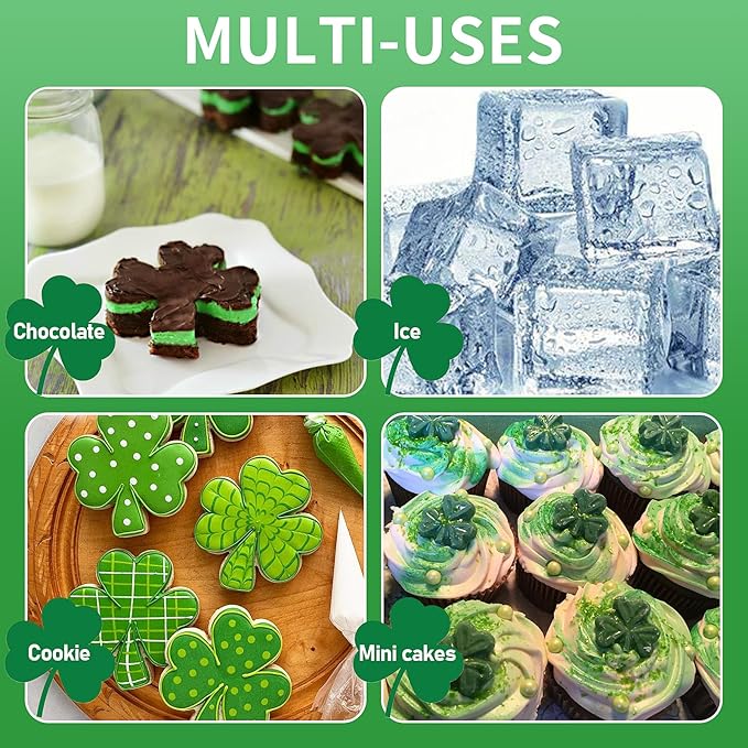 Shamrock Chocolate Molds, 2 Pack Silicone Dessert Mold, St. Patrick's Day Theme, Green, Silicone, BPA Free