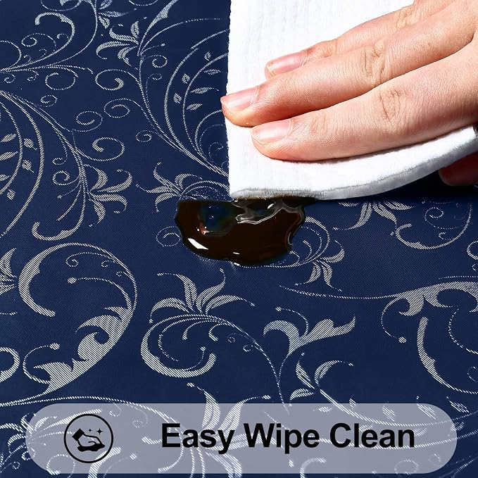Smiry Rectangle Waterproof Heavy Duty Vinyl Tablecloths, 60 x 120 Inch | Wipeable Washable Floral Embossed Table Cover for Kitchen and Dining Room, Indoor & Outdoor Use, Dark Blue - Image 3
