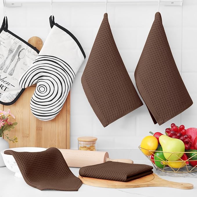 Homaxy 100% Cotton Waffle Weave Kitchen Dish Cloths 18-Pack, Coffee | 12 x 12 Inches, Ultra Soft Absorbent Dish Towels, Quick Drying Dish Rags with Hanging Loop - Image 6