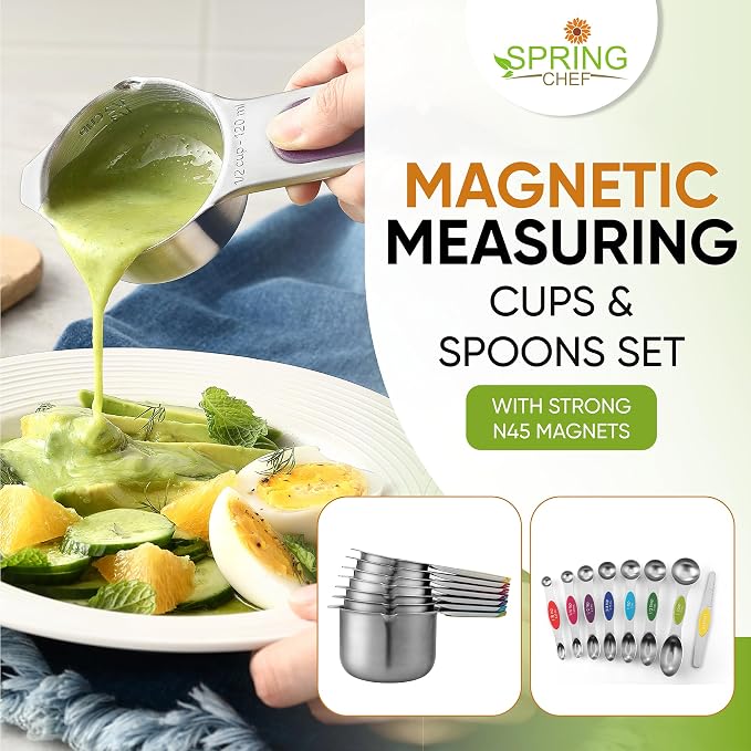 Spring Chef 15 Magnetic Measuring Cups & Spoons Set, Patented, Multicolor | Stackable Stainless Steel Measuring Cups & Heavy Duty Metal Measuring Spoons with Levelers for Dry & Liquid Ingredients - Image 3