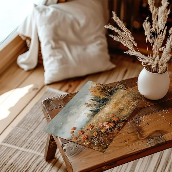 XOCUUI Unframed Canvas Wall Art Vintage Decor, Landscape Wall Art, Meadow with Flowers Art, Modern Farmhouse Decor, Cottagecore Bedroom Bathroom Office Decorations, 8"x10" - Image 5