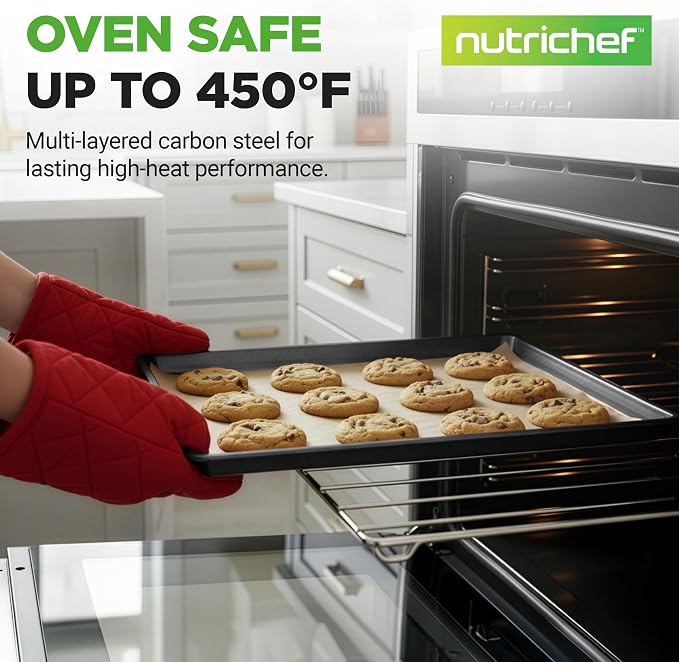 NutriChef 2-Piece XL Mega Cookie Sheet Baking Pans Set - 22" x 16" Extra Large Nonstick Carbon Steel Oven Baking Tray Pans, Stackable Bakeware, Black - NCLGBP16 - Image 3