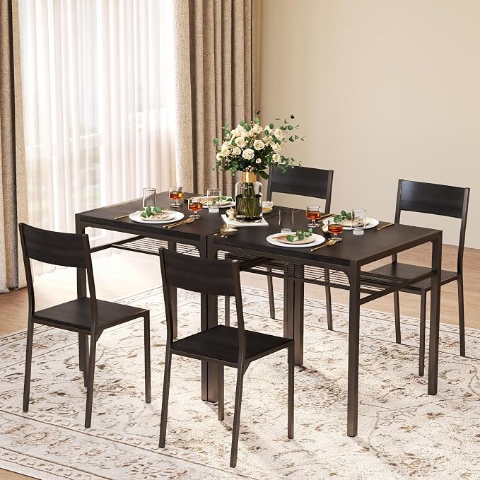 Gizoon 3-Piece Dining Table Set for 2, Small Kitchen Table & Chairs Black | Compact black 2-person dining set perfect for apartments. Features under-table storage rack and 2 chairs that tuck away. - Image 7