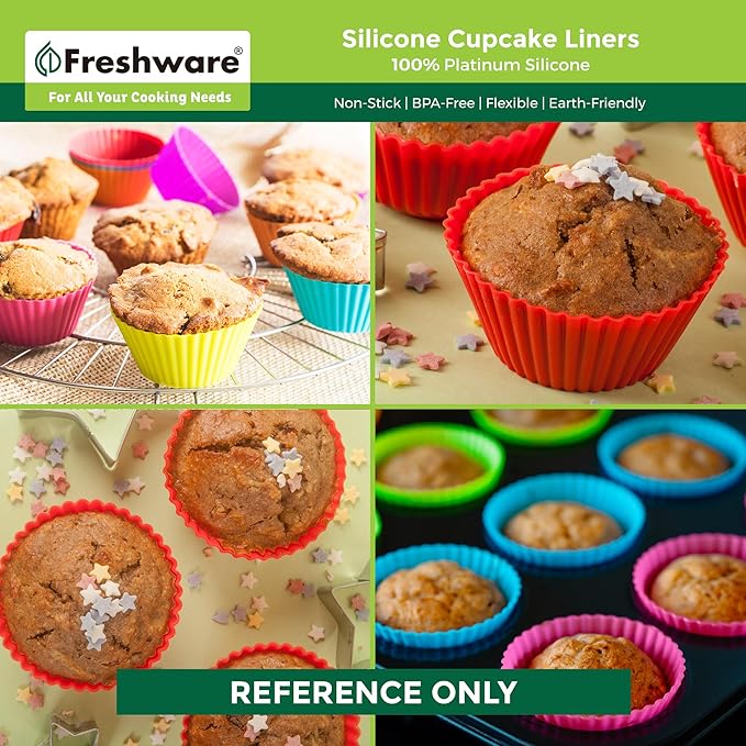 Freshware Cupcake Liners - Pack of 12 Silicone Muffin Cups, 2.8 Inch Baking Cups, Reusable & Non-stick for Party, Halloween, Christmas, Round