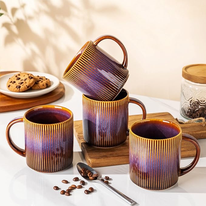 theterra Ceramic Coffee Mugs Set of 6, 14.2 oz Coffee Cups with Handle | Handmade, Suitable for Latte, Tea, Milk, Beer & Hot Cocoa, Amber Amethyst - Image 4