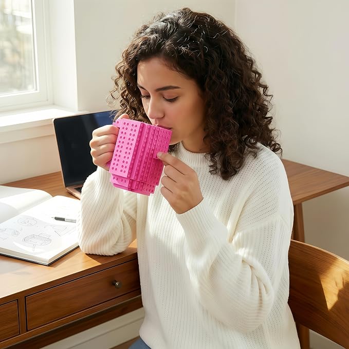 Lumsburry Build-on Brick Coffee Mug, Funny DIY Unique Novelty Drinking Cup | Building Blocks Creative Mug, for Men Women Kids Dad Mom, Present Exchange Ideas, Xmas Birthday White Elephant(Rose) - Image 6