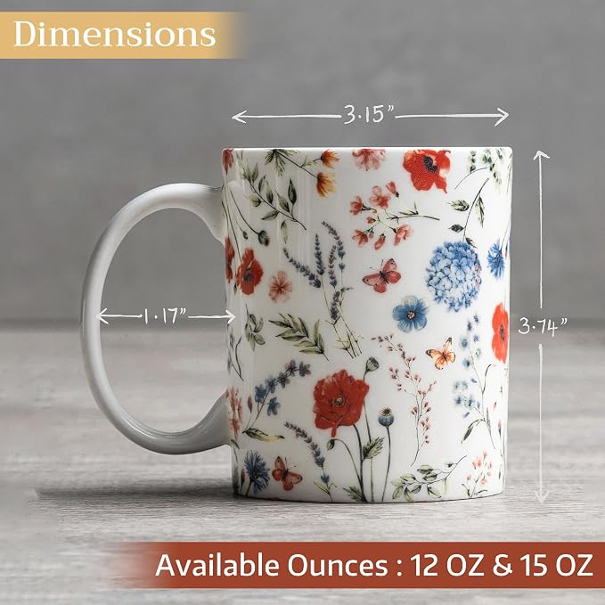 Maison d' Hermine Coffee Mug with Handles Tea Cups (12 Ounce, Pack of 2) | Fine Bone China Coffee Mugs for Hot Beverages Cappuccino Latte Home Restaurant Hotel Spring Summer -Just Floral - Image 4
