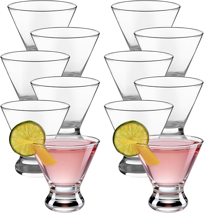 Libbey Cosmopolitan Stemless Martini Glasses Set of 12, Cocktail Cups | 8.25 oz Capacity for Cocktails, Appetizers, Desserts, and More with Stemless Design and Dishwasher-Safe Cleanup by Libbey