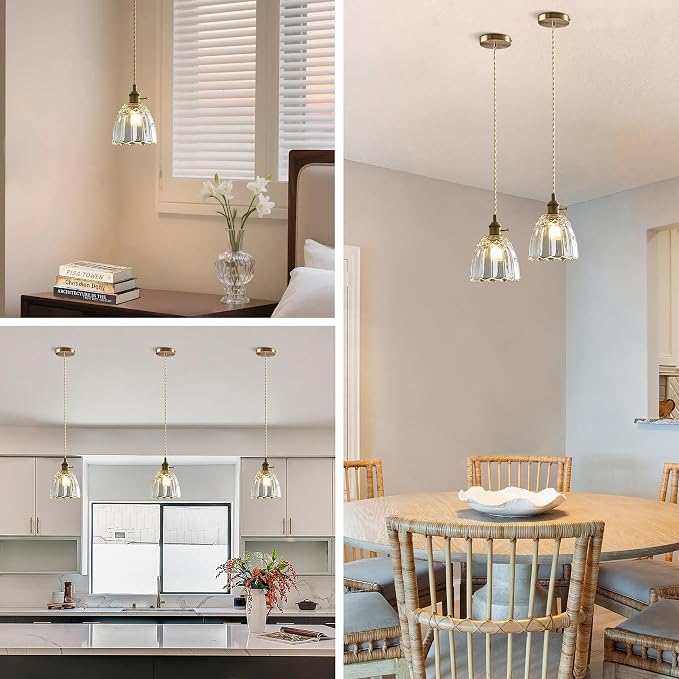 Sedelan Vintage Pendant Light, Antique Pendant Lights Kitchen Island, Glass Pendant Light, Indoor Pendant Lighting for Kitchen Bedroom Hallway Hotel, E26 Copper Switch Knob - Image 2