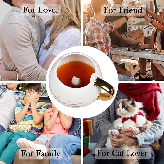 Koolkatkoo Cat Coffee Mug for Women Girls Cute Ceramic Meow Mugs for Cat Lover Tea Cup 12 oz White - Image 6