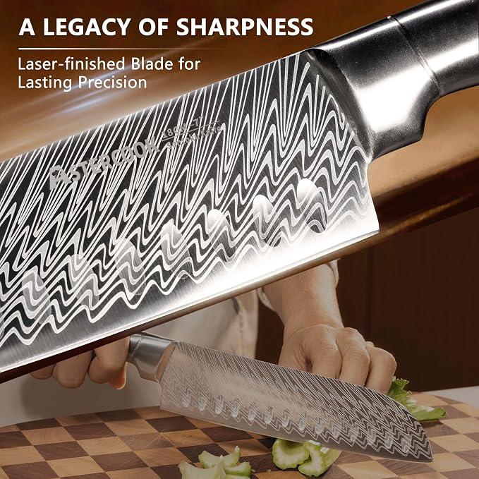 Astercook Knife Set, 15-Piece Kitchen Knife Set with Block, Built-in Knife Sharpener, German Stainless Steel Knife Block Set, Dishwasher Safe Kitchen Utensils Set - Image 3