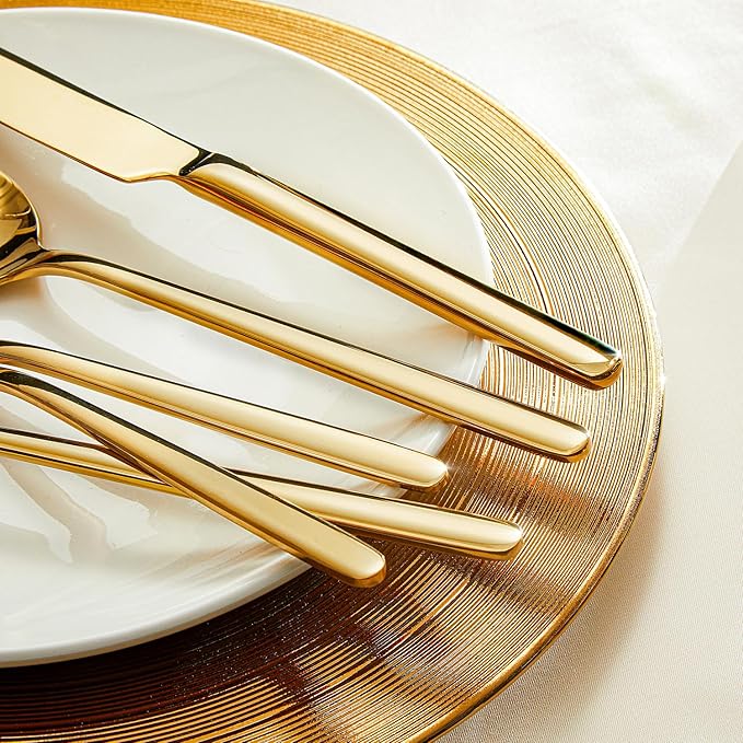 KINGSTONE Gold Silverware Set, 60 Piece Flatware Cutlery Set for 12, 18/10 Stainless Steel Silverware Mirror Polished Dishwasher Safe for Home, Restaurant, Wedding, Party(Gold, 60 pieces for 12) - Image 3