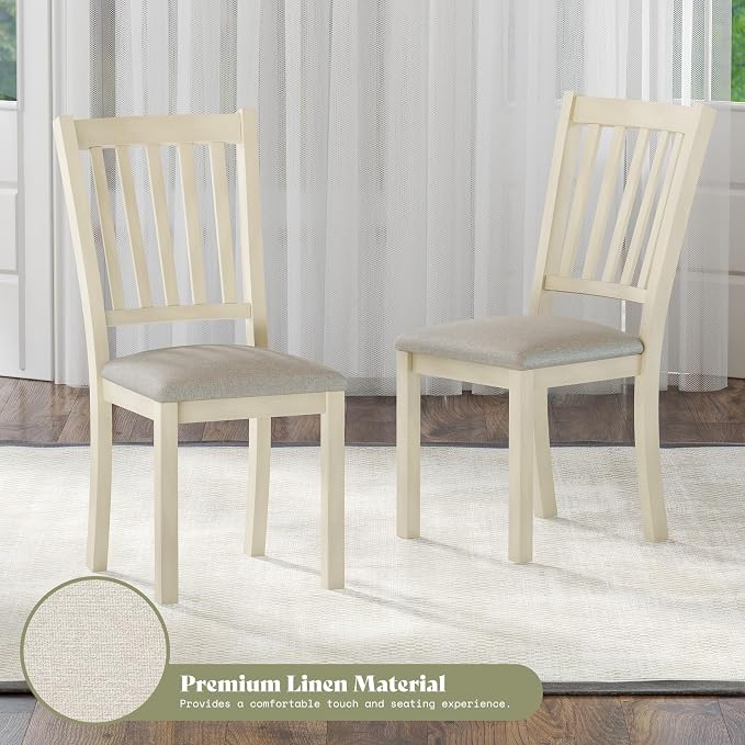 AMERLIFE Set of 8 Farmhouse Dining Chairs with Upholstered Seats, Cream | Farmhouse Style, Curved Backrests, Solid Wood Legs, Padded Upholstery, Rustic Cream Finish - Image 4