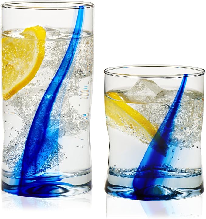 Libbey Blue Ribbon Tumbler and Rocks Drinking Glass Set of 8, Artisanal, Four-Dimpled Glass Cups Set, Clear Glassware Drinking Glasses for Daily Use by Libbey