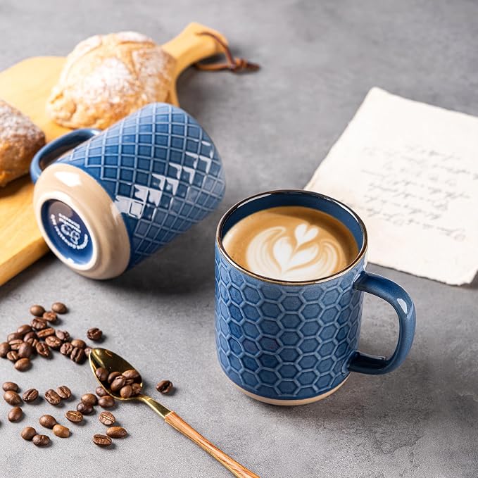 GBhome Large Coffee Mugs Set of 4, 16oz Handmade Stoneware Coffee Mugs Set with Large Handle for Cappuccino/Latte/Tea/Hot Cocoa, Dishwasher & Microwave Safe, Moonlight Blue - Image 3