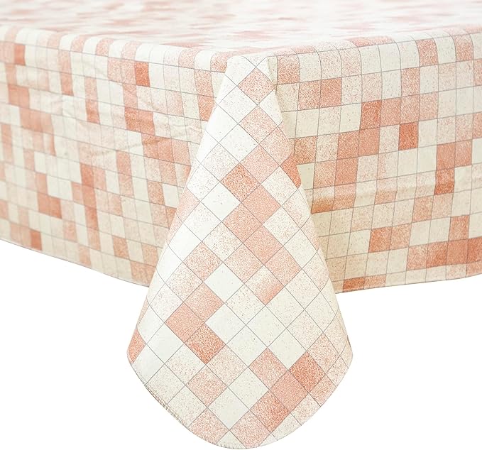 FIFTY FEET 70X52 Inch Rectangle Tablecloth, Vinyl Tablecloth with Flannel Backing Waterproof Table Cloth, Spill Proof Picnic Table Cover for Outdoor/Indoor/Camping/Dining(Beige Plaid) by FIFTYFEET
