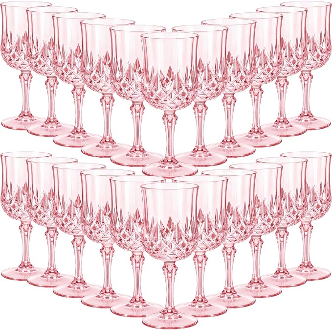 Sliner 96 Pcs 7oz Plastic Vintage Wine Glasses Drinking Goblets Unbreakable Crystal Water Glassware Reusable Diamond Champagne Flutes Cups for Wedding Banquet Birthday Party Supplies (Pink) by Sliner