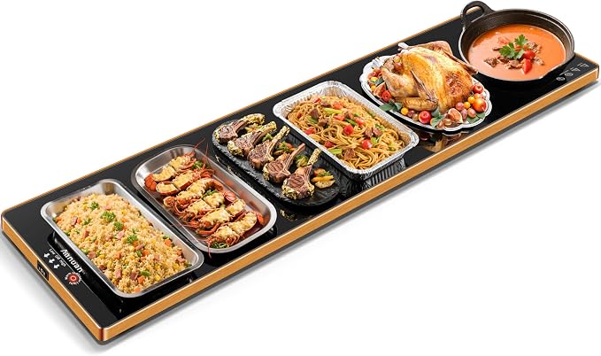 Warming Trays for Buffets Party, 59"x12", Tempered Glass Food Warmer, Black | Keep Food Warm,Electric Warming Mat For food for Gathering, Button Temperature Control,Full Surface Warm,Build-in Thermostat by Aanuan