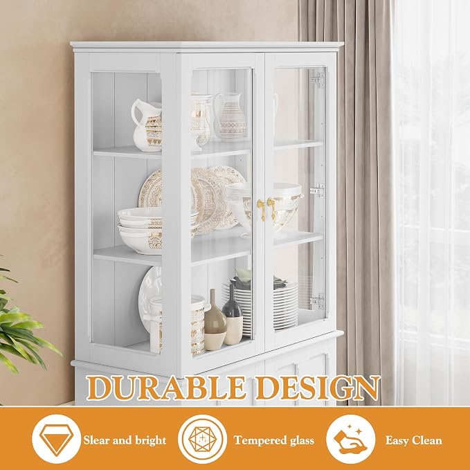 72" Tall Kitchen Pantry Cabinet with Glass Door and Adjustable Shelves, Vintage Food Storage Cabinet for Kitchen, Dining Room, Living Room, White - Image 4