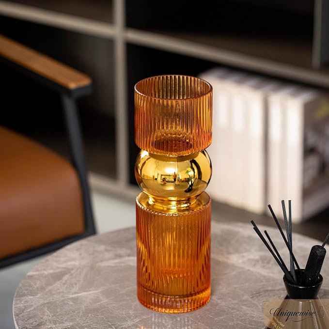 12-Inch Decorative Orange Tall Glass Vase - Modern Minimalist Decor for Parties, and Special Events - Perfect Centerpiece for Coffee Tables, Living Rooms, Dining Tables, Offices, and Farmhouse Decor - Image 2