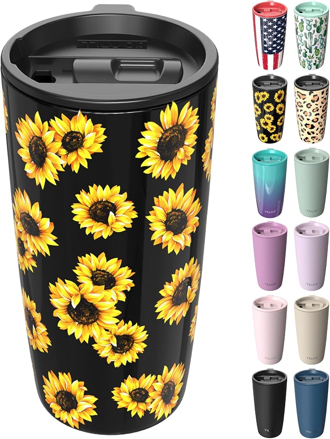 TILUCK 20 oz Insulated Coffee Tumbler with BPA-Free Lid | Travel Coffee Mug, Dishwasher Safe, Cup Holder Friendly, Double-Wall Vacuum Insulation for Hot & Cold Drinks, SunFlower by TILUCKBringsGoodLuck