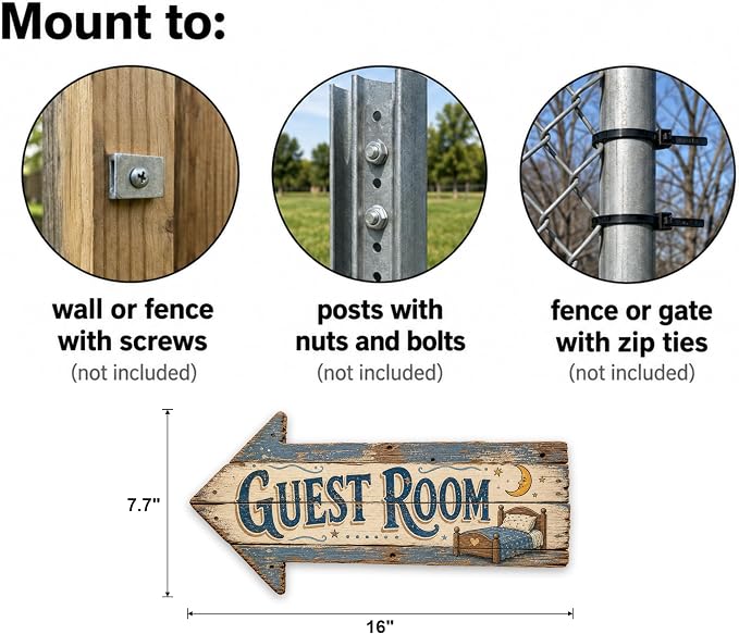 Guest Room Left-Pointing Arrow Sign | barnwood look, rustic, durable print, ready to hang - Image 3