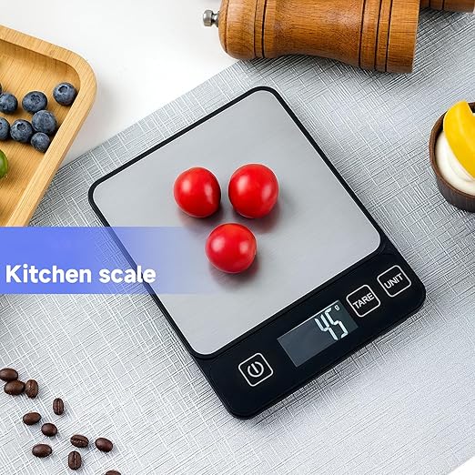 10kg/22lb Food Scale, Digital Kitchen Scale 1g/0.1oz Precision, 6 Units, LED Display, Tare, Waterproof Glass for Baking, Cooking, Meal Prep