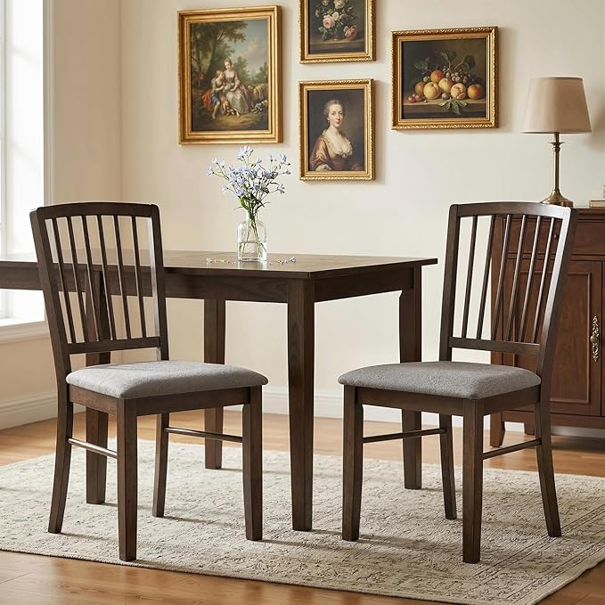 HOMCOM Farmhouse Dining Chairs Set of 2, Upholstered Linen, Burn Brown | Kitchen Chairs, Dining Room Chairs, Solid Rubberwood Legs by HOMCOM
