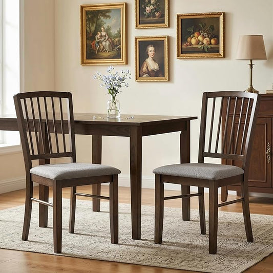 HOMCOM Farmhouse Dining Chairs Set of 2, Upholstered Linen, Burn Brown | Kitchen Chairs, Dining Room Chairs, Solid Rubberwood Legs by HOMCOM