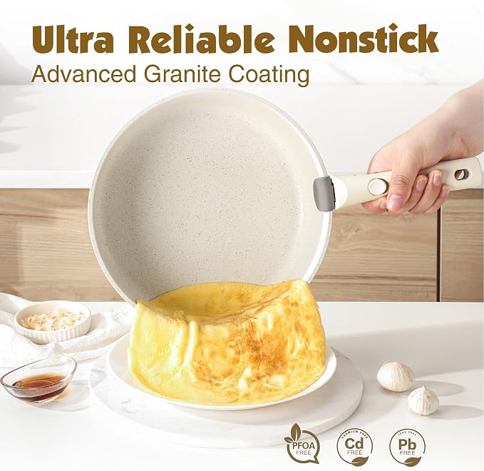 SENSARTE 24 Piece Nonstick Detachable Handle Pots and Pans Set White | Removable Handle Cookware Set, Induction Cookware Set with Removable Handle, Healthy Non Stick for RV, Dishwasher ＆ Oven Safe - Image 4