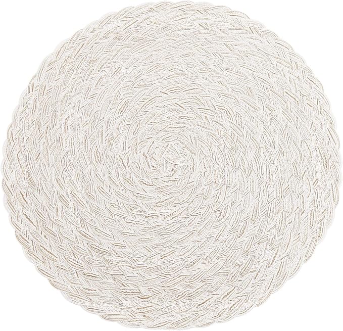 SHACOS Round Braided Placemats 15 inch Set of 6 Boho Thick Washable Kitchen Table Placemats for Home Wedding Party (T-Ivory, 6) by SHACOS