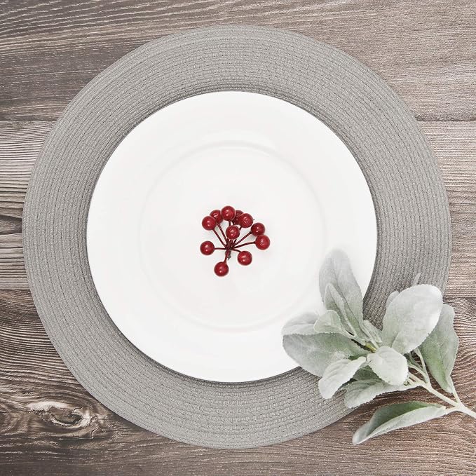 SHACOS Round Braided Placemats Set of 6 Thick Fabric Circle Grey Place Mats Woven Table Mats for Dining Tables 15 inch (Gray, 6) - Image 7