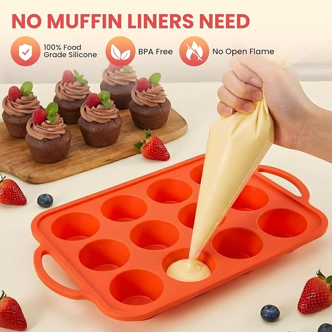 2Pack Silicone Muffin Pan for Baking - Cupcake Pans with Metal Frame - Image 6