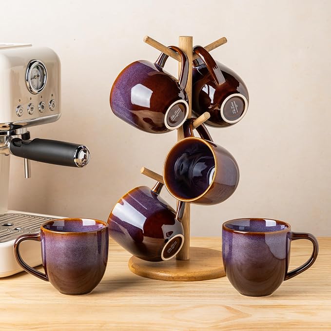 theterra Ceramic Coffee Mugs Set of 6, 12 oz Coffee Cups with Handle | Handmade, Suitable for Latte, Tea, Milk, Beer & Hot Cocoa, Amber Amethyst - Image 7