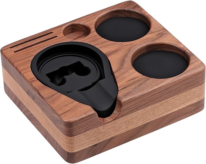 Normcore Compact Tamping Station, Espresso Tamper Station Base, Genuine American Walnut Tamper Holder, Portafilter Holder For 51mm 54mm Coffee Tamper, Distributor, Puck Screen, WDT and Portafilter