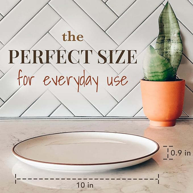 Mora Ceramic Dinner Plates Set of 6, 10 inch Dish Set - Microwave, Oven, and Dishwasher Safe, Scratch Resistant, Modern Rustic Dinnerware- Kitchen Porcelain Serving Dishes - Vanilla White - Image 2
