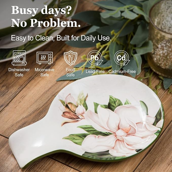 Bico Magnolia Floral Spoon Rest for Stove Top, Ceramic Spoon Holder for Kitchen Counter, Easy to Clean Coffee Spoon Rest Dishwasher Safe, Kitchen Cooking Utensil Rest for Ladles Spatula - Image 9