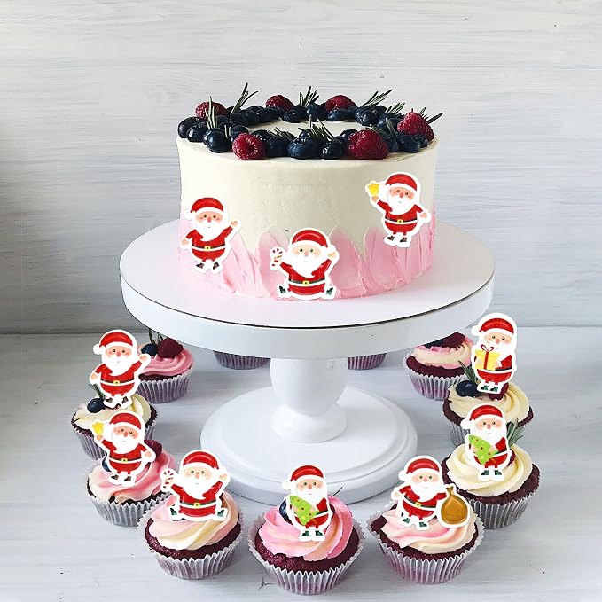 42PCS Edible Christmas Cupcake Toppers - Wafer Paper Santa Claus Picks Merry Christmas Theme Holiday Baby Shower Birthday Party Cake Decorations Supplies - Image 2