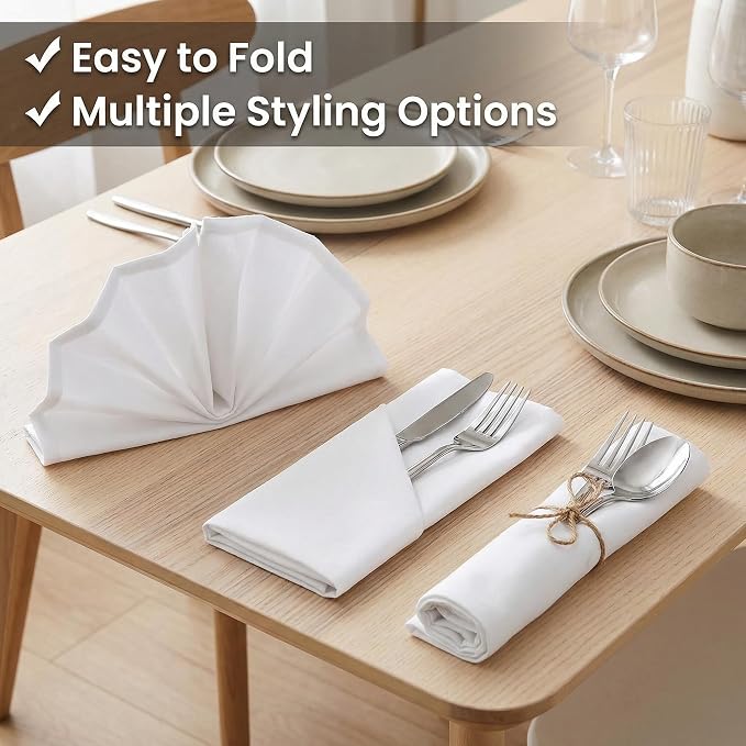 Urban Villa Cloth Napkins White Dinner 100% Cotton 18x18 Inches (Set of 12) - Image 3