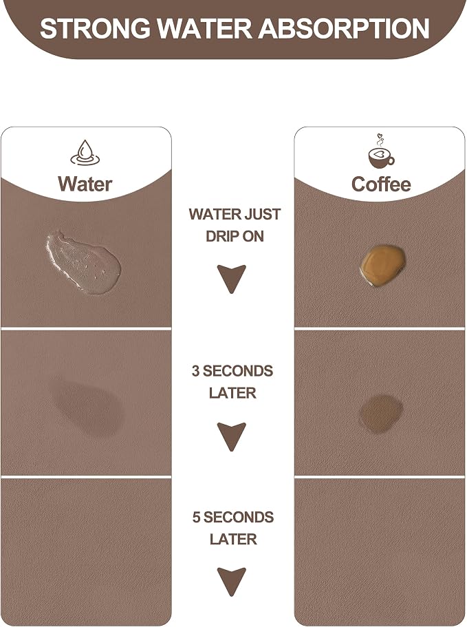 Dish Drying Mat for Kitchen Counter, 16"x24" Pad with Rubber Backed (Brown) | Hide Stain Anti Absorbent for Kitchen Counter, Non-slip Drying Mat for Coffee Machine Dish Rack - Image 2