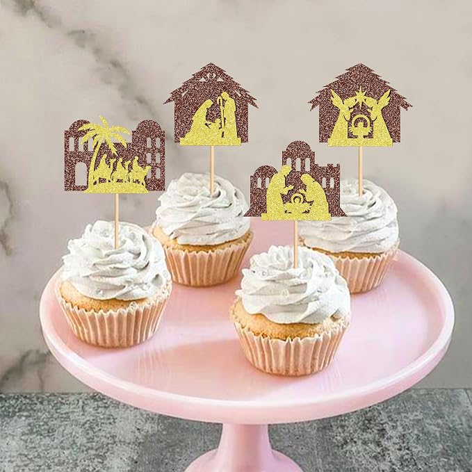 24PCS Christmas Nativity Cupcake Toppers Jesus Birthday Merry Christmas Cupcake Picks For Nativity Scene Religions Chirstmas Decoration Party Decoration - Image 2