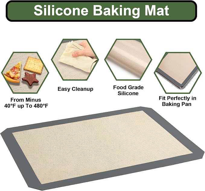 Baking Sheet Tray Cooling Rack with Silicone Mat Set, Stainless Steel Cookie Pan For Oven, Set of 9 (3 Sheets + 3 Racks Mats), Warp Resistant & Heavy Duty & Easy Clean, Grey - Image 3