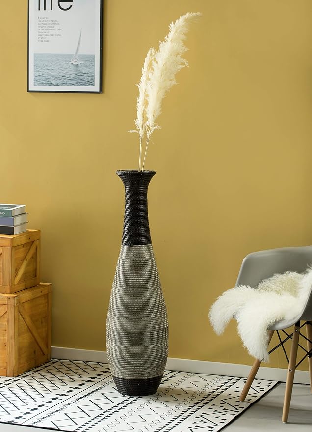 Uniquewise Tall Trumpet Design Decorative Artificial Rattan Wire Pattern Floor Vase 40 Inch High,Black - Image 2