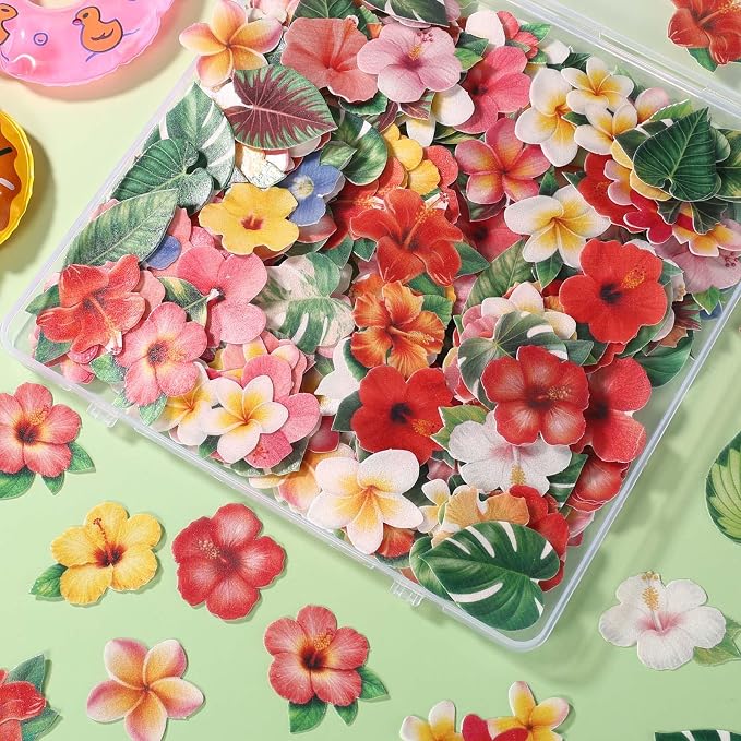 280pcs Edible Hawaiian Cake Decorations, Hawaiian Tropical Design Glutinous Rice Paper Edible Flower Cupcake Decor with 40 Patterns for Summer Birthday Party Baking Supplies (Multicolor) - Image 5