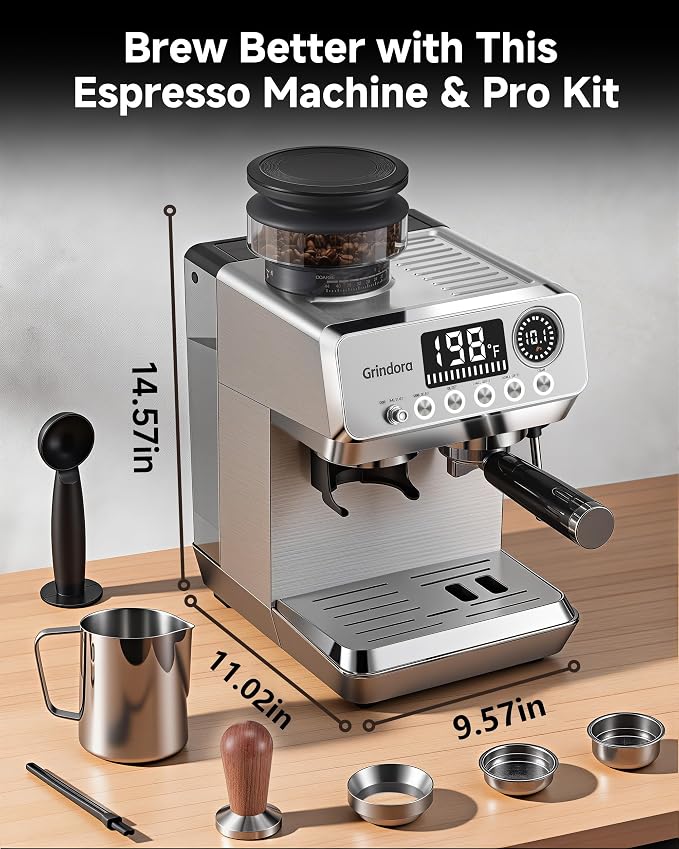 Espresso Machine with Grinder,20 Bar,44 Grind Setting,Milk Frother | Stainless Steel Coffee Machine,Easy-Clean,PID Temp Control,Built-in Grinder, Latte,Cappuccino,Americano & Hot/Cold Brew - Image 9