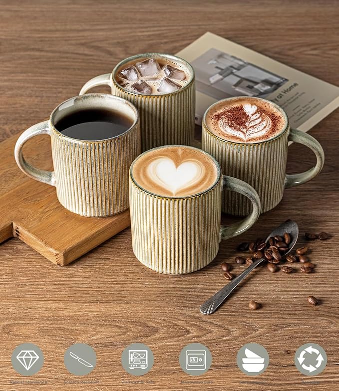 GBhome 12 oz Handmade Stoneware Coffee Mugs Set of 6 with Handles | Coffee Cups for Latte, Tea, Cocoa & Milk, Ideal for Daily Use&Gifts, Microwave & Dishwasher Safe, Desert Sage - Image 8