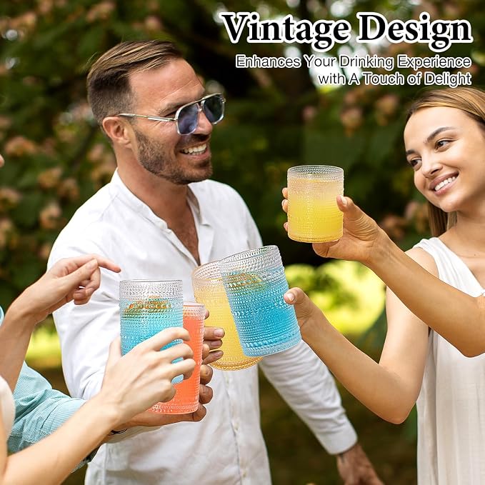 Drinking Water Glass Cups Set,Crystal Hobnail Glass set of 8,15oz&12oz | Unique Design Vintage Tall Glass Cups Sets for Whiskey,Cocktail,mocktails - Image 3