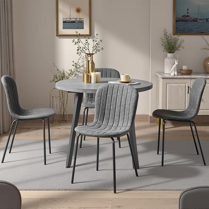 5-Pieces 37.4" Round Dining Table Set for 4,Mid Century Modern Small Coffee Table, Engineered Wood Table and Chairs Set of 4 for Kitchen, Dining Room, Office(1 Table+4 Grey PU Leather Chairs) - Image 6