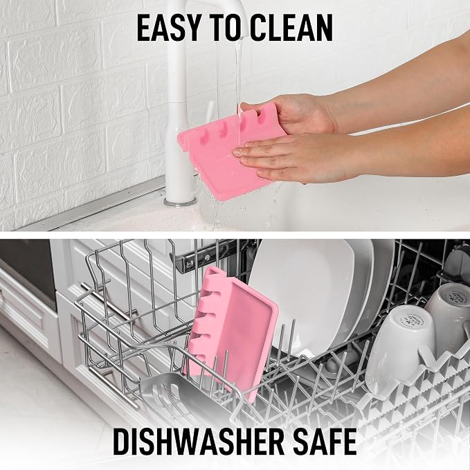 Zulay Kitchen Silicone Utensil Rest with Drip Pad for Multiple Utensils - BPA-Free, Heat-Resistant Spoon Rest & Spoon Holder for Stove Top - Kitchen Utensil Holder for Ladles & Tongs - Pink - Image 7