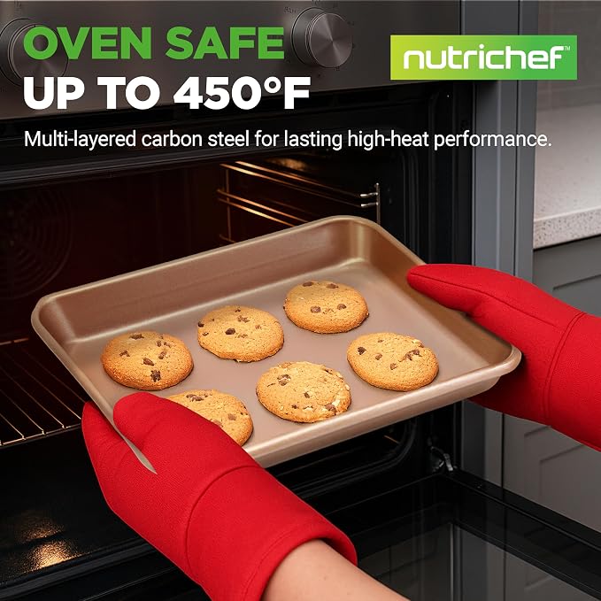 NutriChef 2-Piece Nonstick Stackable Cookie Sheet Set – Non-Toxic Carbon Steel Baking Pans – Heavy Duty, Warp-Resistant, Easy to Clean, Oven & Dishwasher Safe Bakeware - Image 2